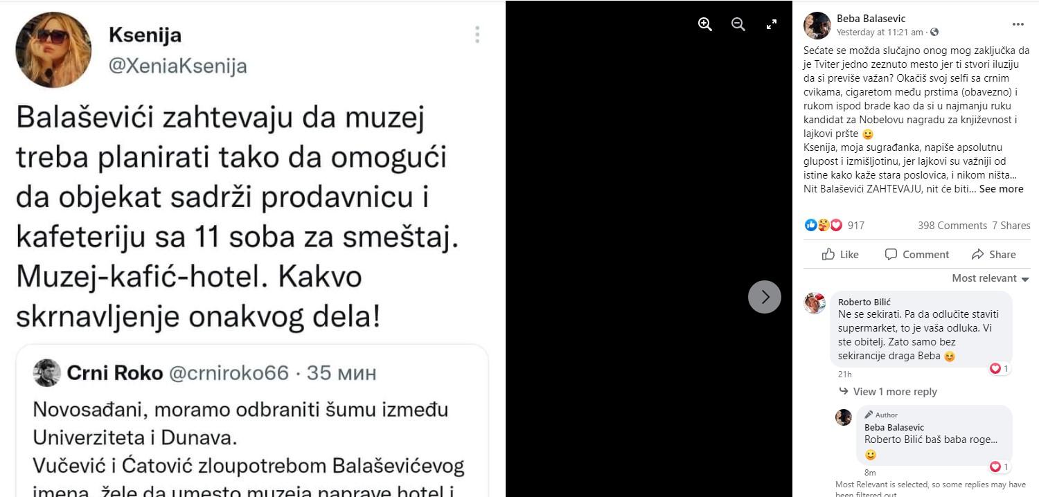 Objava Bebe Balašević - Avaz